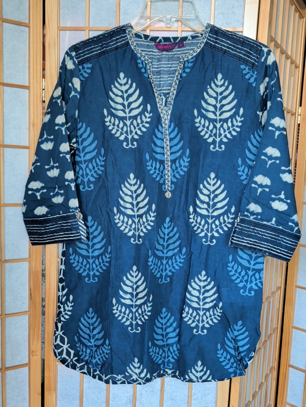 Navy Blue Printed Tunic Blouse